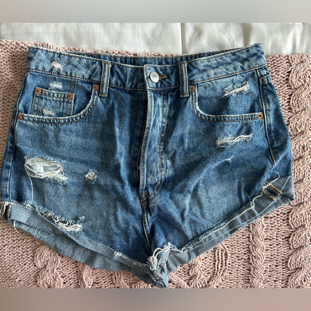 H&M Blue Distressed Jean Shorts